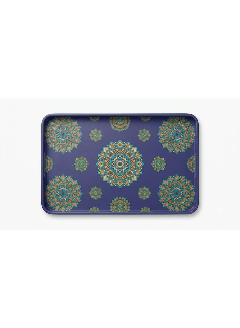 Product Name: Rectangular Serving Tray with Bohemian Mandala Pattern - Blue/Multicolor - Image 2