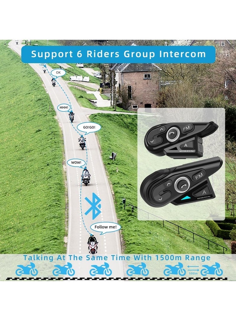 Captaintech Bluetooth Headset, 6 Riders Bluetooth Intercom1500M with Music Sharing, FM Radio, One -Click Pairing, IP67 Waterproof, Type-C Charge, Noise Cancellation, Fit for Snowmobile  - Image 2