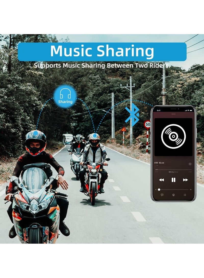 Captaintech Bluetooth Headset, 6 Riders Bluetooth Intercom1500M with Music Sharing, FM Radio, One -Click Pairing, IP67 Waterproof, Type-C Charge, Noise Cancellation, Fit for Snowmobile  - Image 3