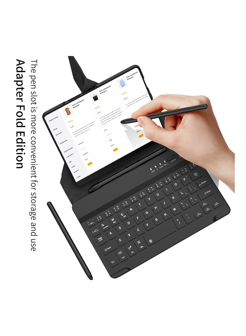 2+1, Bluetooth Keyboard Case for Samsung Galaxy Z Fold 5/ Z Fold 4 / Fold 3 with Bluetooth Keyboard and Pen, Leather Portable Travel Foldable Keyboard Case with Pen Slot (Fold 5/Fold 4/Fold 3, Black) - Image 3