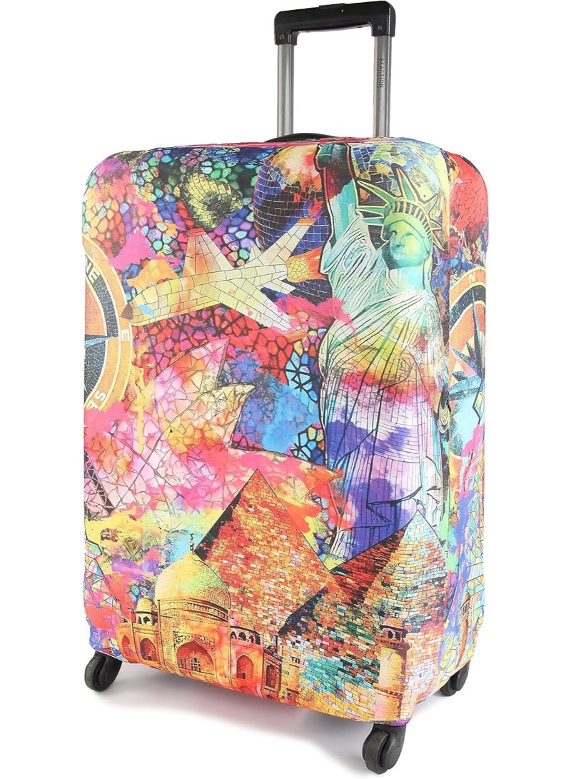 natOnat Travel Luggage Cover Protector - Suitcase Cover with Coloured Pattern- Stretchy, Washable Spandex & Polyester - Protects Against Dirt & Scratches - Travel Mosaic Design - Fits 48-53 CM Height ( Small ) - Image 2
