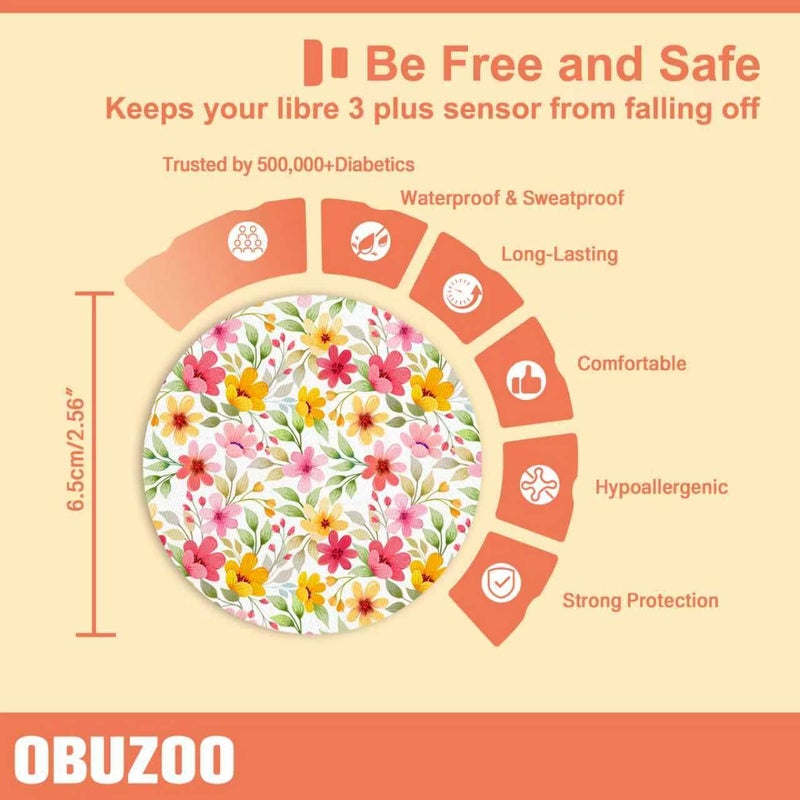 OBUZOO 10 Pack Libre 3 Plus Sensor Covers Waterproof & Sweatproof Patches for Libre 3 Sensor & Plus,Hypoallergenic & Latex Free,Breathable & Flexible Diverse Floral Stickers for Long Stay Protection - Image 4