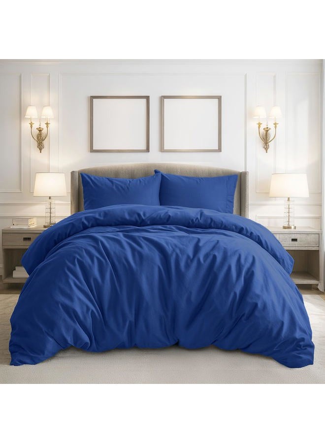 Pure Bedding Duvet Cover King Size - 3 Pieces Extra Soft Bedding Set, Includes 1 Duvet Cover 104x90 Inches with Zipper Closure & 2 Pillow Shams, Comforter Not Included, Navy - Image 1