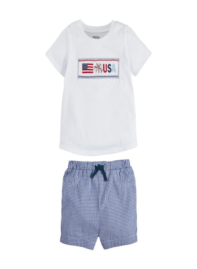 Mud Pie Children's Flag Smocked Tee Short Set; 4T-5T - Image 1
