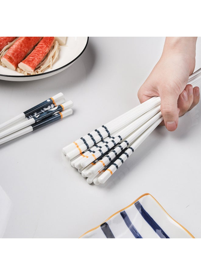 Japanese Series Ceramic Chopsticks Blue And White Chopsticks Not Deformed Not Easy To Moldy High Temperature Sterilization Household Chopsticks 10-Color:Net Red Blue And White-Wind Wheel - Image 5