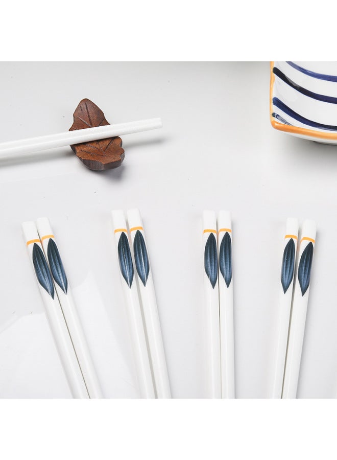 Japanese Series Ceramic Chopsticks Blue And White Chopsticks Not Deformed Not Easy To Moldy High Temperature Sterilization Household Chopsticks 10-Color:Net Red Blue And White-Wind Wheel - Image 4