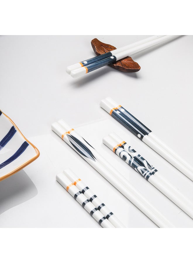 Japanese Series Ceramic Chopsticks Blue And White Chopsticks Not Deformed Not Easy To Moldy High Temperature Sterilization Household Chopsticks 10-Color:Net Red Blue And White-Wind Wheel - Image 2