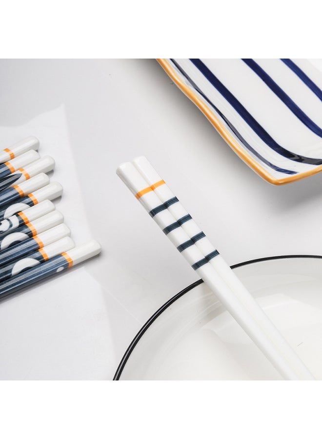 Japanese Series Ceramic Chopsticks Blue And White Chopsticks Not Deformed Not Easy To Moldy High Temperature Sterilization Household Chopsticks 10-Color:Net Red Blue And White-Wind Wheel - Image 1