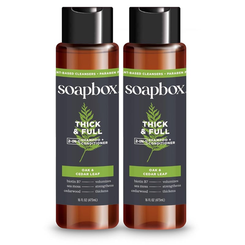 Soapbox Mens Thick and Full 2 in 1 Shampoo and Conditioner Men Natural Mens Shampoo and Conditioner Oak  Cedar Leaf 16oz