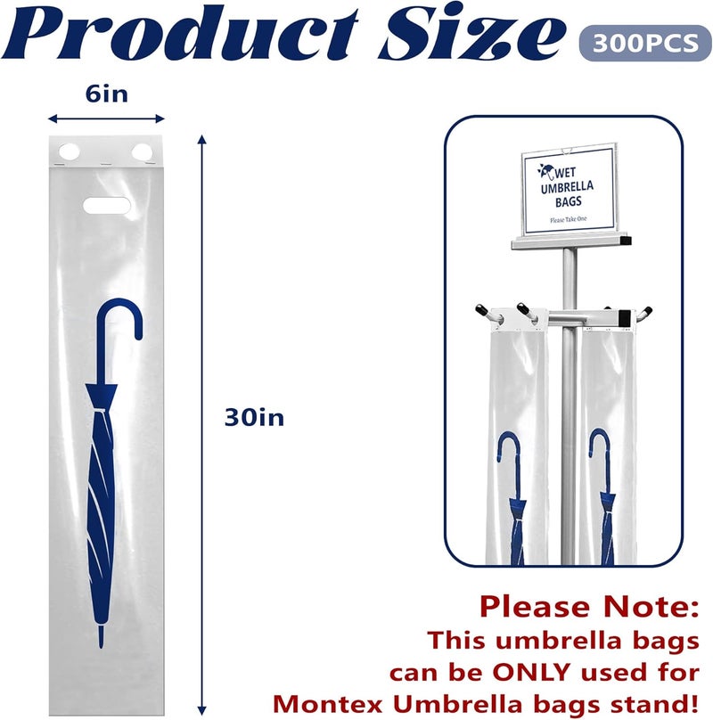 montex Umbrella Bag 300 Pcs, Umbrella Bags Disposable, Wet Umbrella Bags, Large Plastic Bags Umbrella Holder Stand - Image 2