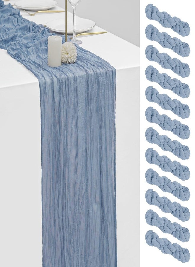 REWOMC 12 Pack Dusty Blue Cheesecloth Table Runner 20x120 Inch 10FT Boho Gauze Rustic Gauze Cheese Cloth Table Runners for Wedding Party Baby Shower Birthday Banquet Spring Decor - Image 1