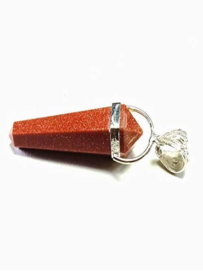CA AGATE Red Goldstone Cone Shaped Dubal Point Pencil Pendant Necklace Healing Crystal - Image 3