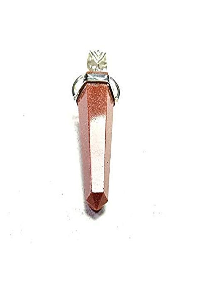 CA AGATE Red Goldstone Cone Shaped Dubal Point Pencil Pendant Necklace Healing Crystal - Image 1