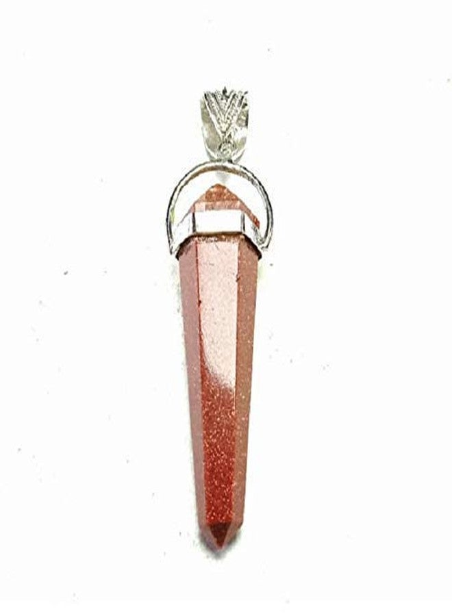 CA AGATE Red Goldstone Cone Shaped Dubal Point Pencil Pendant Necklace Healing Crystal - Image 2