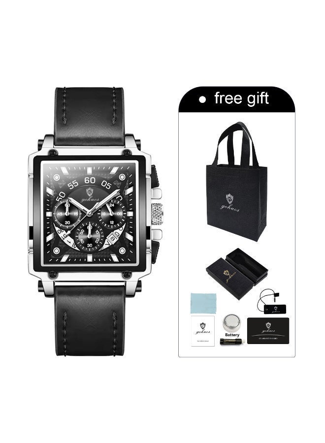 جوهوس ساعات مربعة للرجال حزام جلدي كرونوغراف ساعة عمل عصرية ساعات يد مضيئة مقاومة للماء - Image 3
