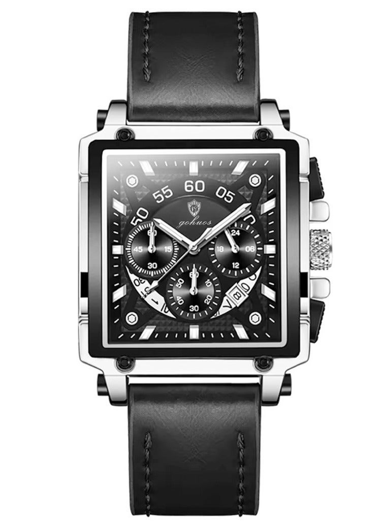 جوهوس ساعات مربعة للرجال حزام جلدي كرونوغراف ساعة عمل عصرية ساعات يد مضيئة مقاومة للماء - Image 4