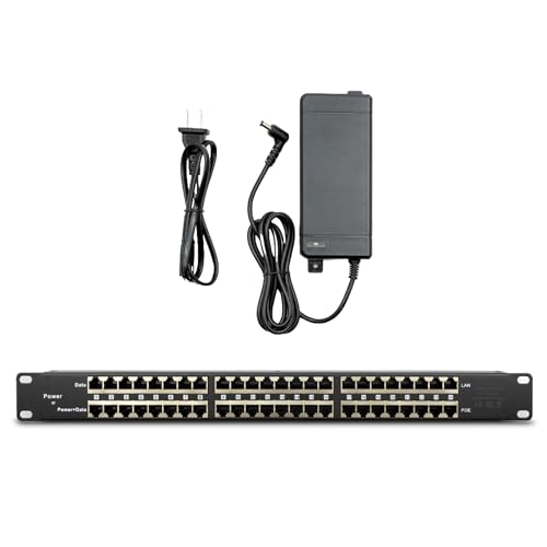 PoE Texas بو إي تكساس 24 منفذ PoE إنجيكتور مع مزود طاقة 48v120w - بيانات 10/100 - تثبيت على الرف - إضافة وضع سلبي B 802.3af PoE لمفتاح غير PoE لل VoIP، نقاط وصول الواي فاي، كاميرات IP، أنظمة الأمان والمراقبة - Image 1