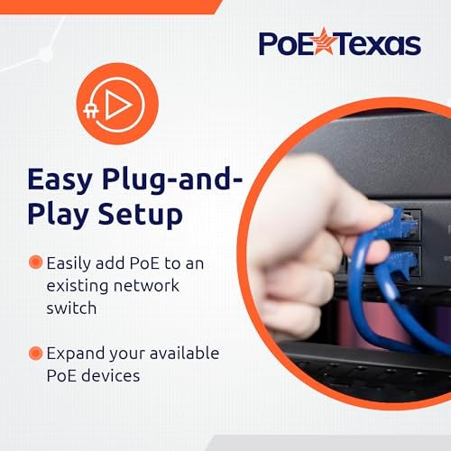 PoE Texas بو إي تكساس 24 منفذ PoE إنجيكتور مع مزود طاقة 48v120w - بيانات 10/100 - تثبيت على الرف - إضافة وضع سلبي B 802.3af PoE لمفتاح غير PoE لل VoIP، نقاط وصول الواي فاي، كاميرات IP، أنظمة الأمان والمراقبة - Image 4