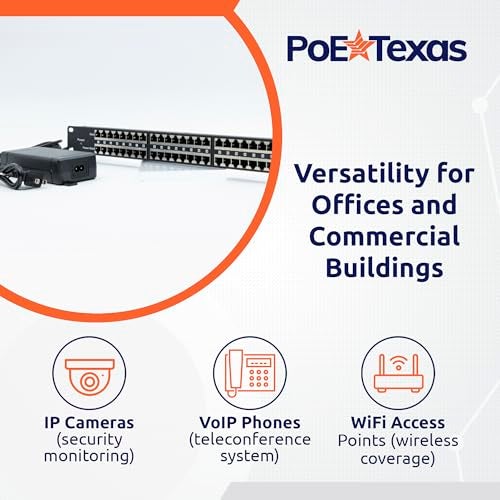PoE Texas بو إي تكساس 24 منفذ PoE إنجيكتور مع مزود طاقة 48v120w - بيانات 10/100 - تثبيت على الرف - إضافة وضع سلبي B 802.3af PoE لمفتاح غير PoE لل VoIP، نقاط وصول الواي فاي، كاميرات IP، أنظمة الأمان والمراقبة - Image 3