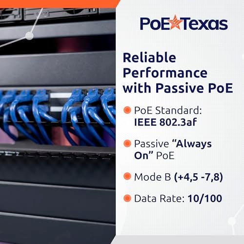 PoE Texas بو إي تكساس 24 منفذ PoE إنجيكتور مع مزود طاقة 48v120w - بيانات 10/100 - تثبيت على الرف - إضافة وضع سلبي B 802.3af PoE لمفتاح غير PoE لل VoIP، نقاط وصول الواي فاي، كاميرات IP، أنظمة الأمان والمراقبة - Image 5
