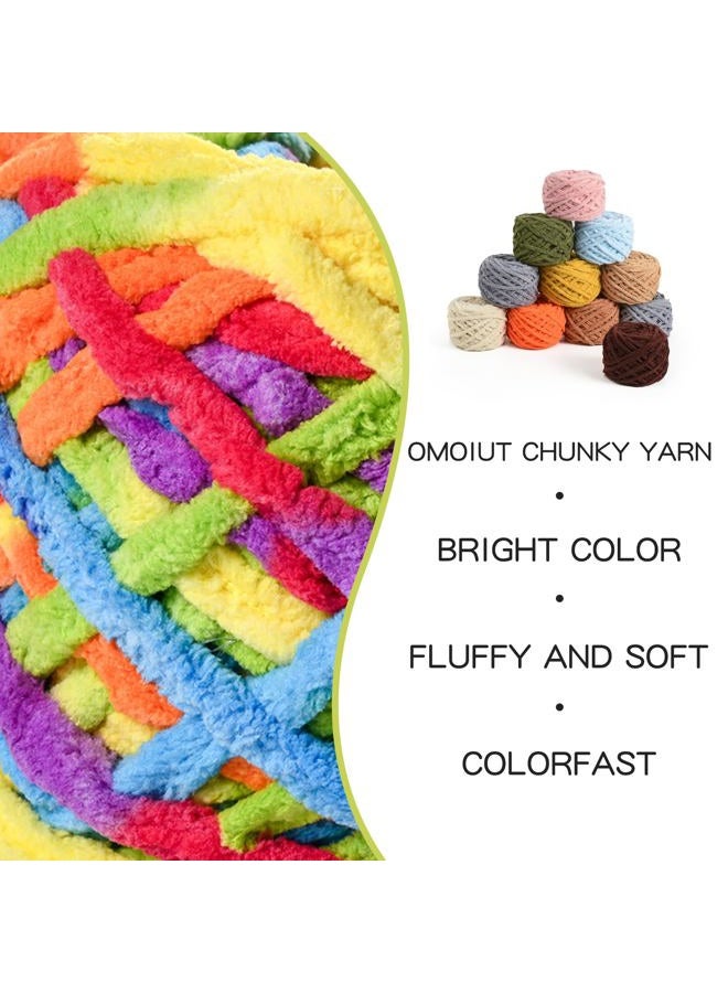 OMoiut 3 Pack Plush Chenille Chunky Yarn 100g (49.2yd) - Fluffy Velvet Yarn Crochet for Blanket Knitting and Crocheting - Baby Yarn for Crocheting Soft - Amigurumi Yarn (3 Rainbow) - Image 2