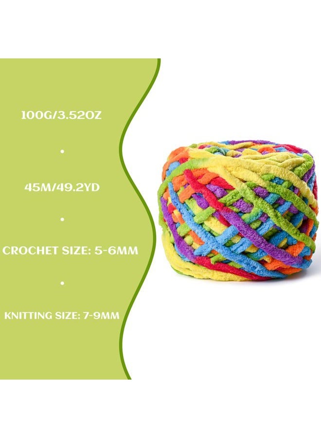OMoiut 3 Pack Plush Chenille Chunky Yarn 100g (49.2yd) - Fluffy Velvet Yarn Crochet for Blanket Knitting and Crocheting - Baby Yarn for Crocheting Soft - Amigurumi Yarn (3 Rainbow) - Image 3