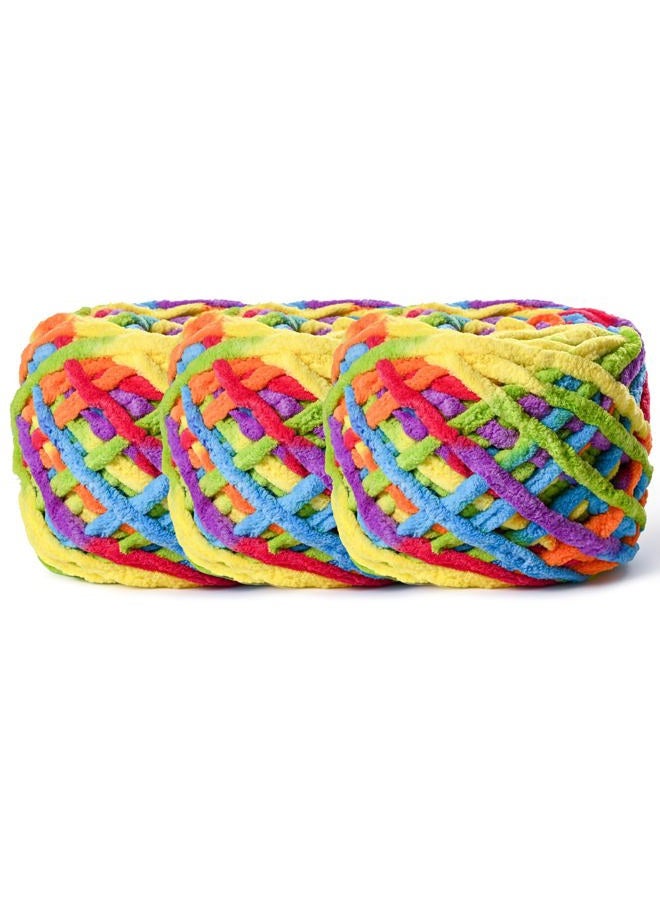 OMoiut 3 Pack Plush Chenille Chunky Yarn 100g (49.2yd) - Fluffy Velvet Yarn Crochet for Blanket Knitting and Crocheting - Baby Yarn for Crocheting Soft - Amigurumi Yarn (3 Rainbow) - Image 1