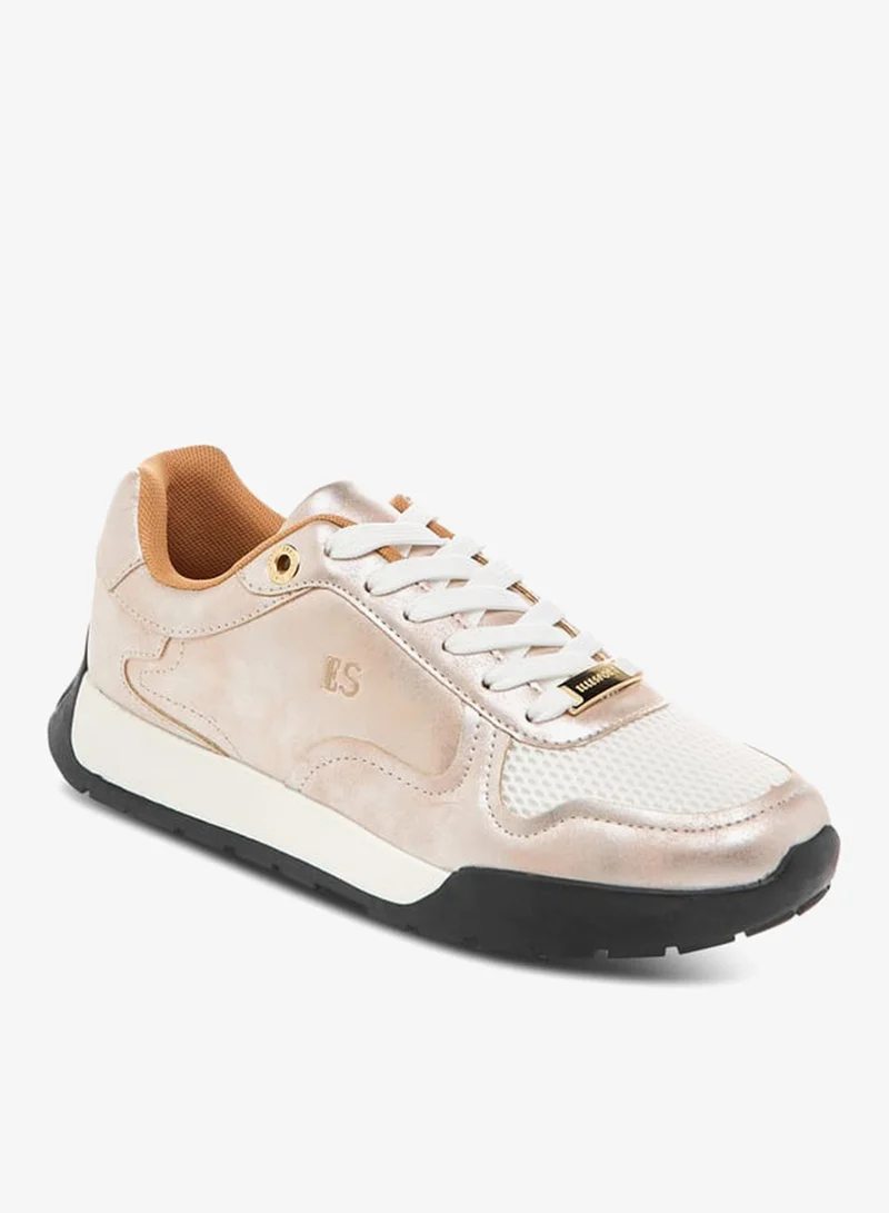 ELLE GOLD Women's Panelled Sneakers with Lace-Up Closure for Women | Best Price UAE
