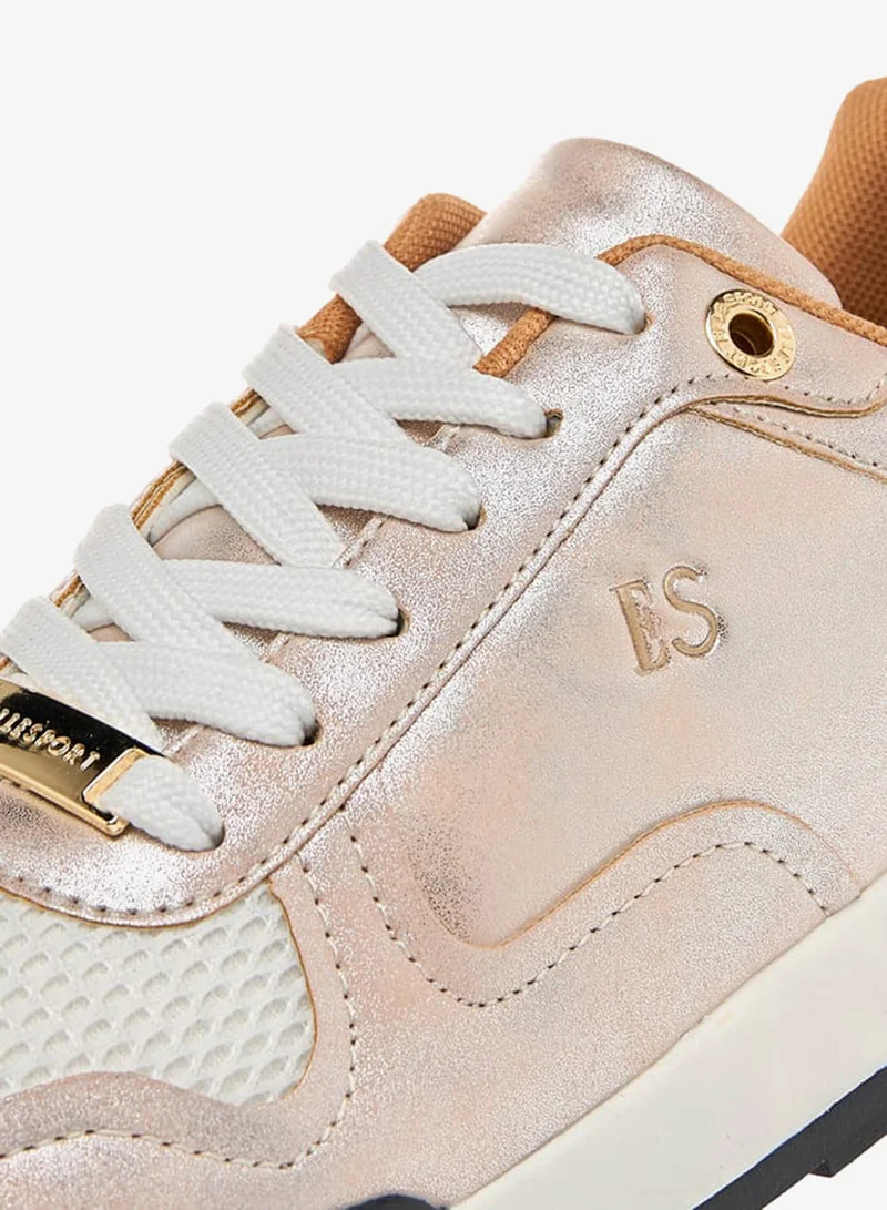 ELLE GOLD Women's Panelled Sneakers with Lace-Up Closure for Women | Best Price UAE