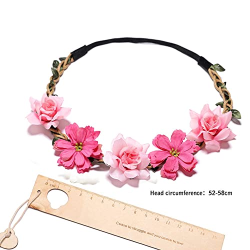 HANSAMU Flower Crown for Women Girls, Floral Headbands Elastic Ribbon Bridal Bridesmaid Fairy Headpiece for Party Wedding Beach (Pink(4 Pack), M) - Image 3