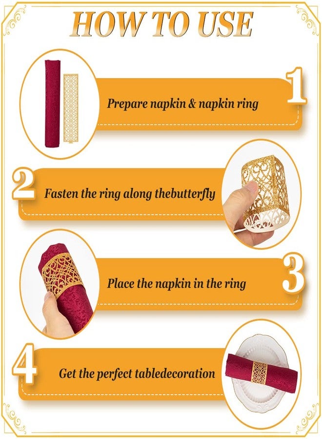 NPKRRSK 100 Pcs Napkin Rings Sparkling Paper Napkin Holder Disposable Napkin Bands Napkin Holder for Wedding Party Dinner Table Decor（Gold） - Image 4