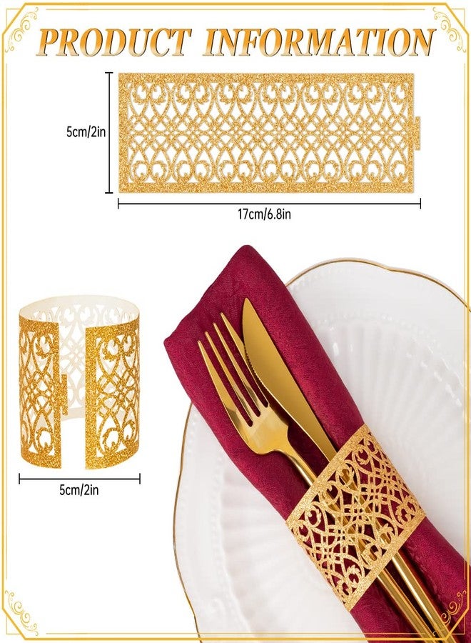 NPKRRSK 100 Pcs Napkin Rings Sparkling Paper Napkin Holder Disposable Napkin Bands Napkin Holder for Wedding Party Dinner Table Decor（Gold） - Image 2