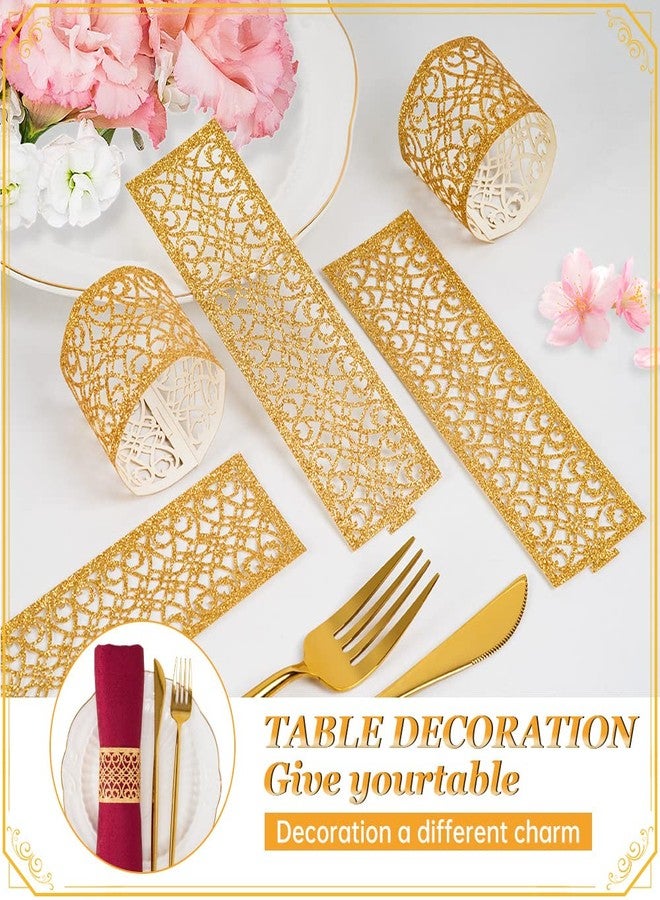 NPKRRSK 100 Pcs Napkin Rings Sparkling Paper Napkin Holder Disposable Napkin Bands Napkin Holder for Wedding Party Dinner Table Decor（Gold） - Image 3