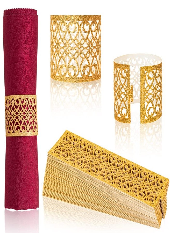 NPKRRSK 100 Pcs Napkin Rings Sparkling Paper Napkin Holder Disposable Napkin Bands Napkin Holder for Wedding Party Dinner Table Decor（Gold） - Image 1