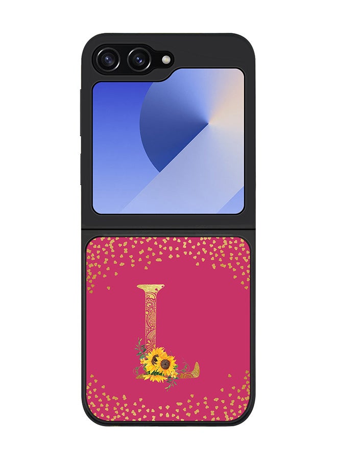 Stylizedd Rugged Black edge case for Samsung Galaxy Z Flip7 FE, Slim fit Case Cover - Custom Monogram Initial Letter Floral Pattern Alphabet - L ( Deep Pink Rose ) - Image 1