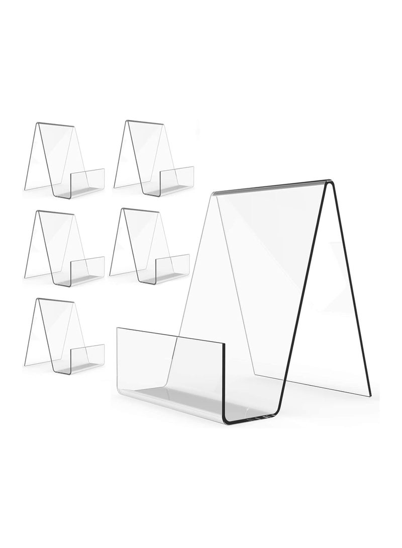 TPGP Acrylic Book Stand with Ledge, 6PC 4 Inch Clear Acrylic Display Easel Transparent Display Stand Holder Tablet Holder for Displaying Books, Magazine, Plate, Pictures, Artworks, CDs - Image 1