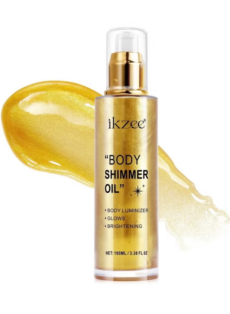 IKZEE Gold Body Shimmer Oil 100ml Body Shimmer Lotion Glow Oil Body Luminizer Oil Glow Lotion for Brightening Body Long Lasting Shimmering Body Oil for Body & Face No.02 - Image 1