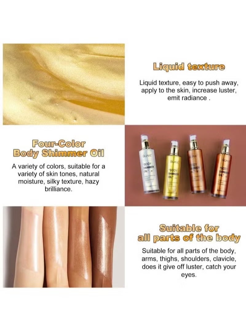 IKZEE Gold Body Shimmer Oil 100ml Body Shimmer Lotion Glow Oil Body Luminizer Oil Glow Lotion for Brightening Body Long Lasting Shimmering Body Oil for Body & Face No.02 - Image 5