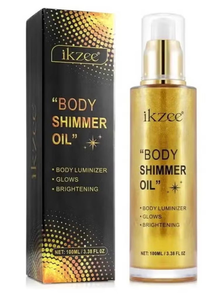 IKZEE Gold Body Shimmer Oil 100ml Body Shimmer Lotion Glow Oil Body Luminizer Oil Glow Lotion for Brightening Body Long Lasting Shimmering Body Oil for Body & Face No.02 - Image 2