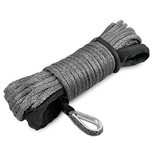 STEGODON 1/4’’ x 50ft Synthetic Winch Rope 10,000lbs Winch Line Cable with Black Protecting Sleeve for ATV UTV Boat Ramsey Synthetic Winch Rope(Gray) - Image 1