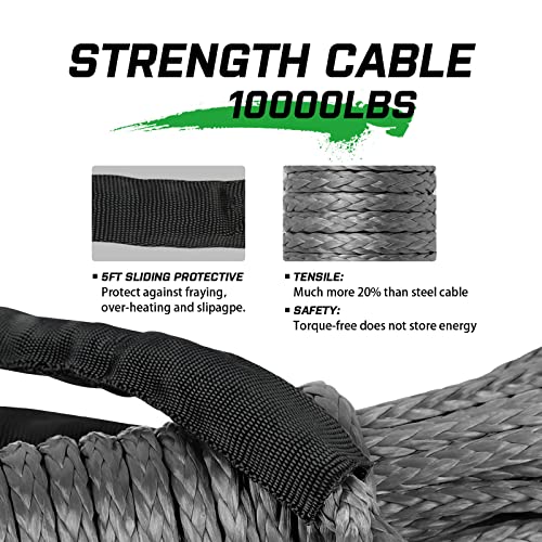 STEGODON 1/4’’ x 50ft Synthetic Winch Rope 10,000lbs Winch Line Cable with Black Protecting Sleeve for ATV UTV Boat Ramsey Synthetic Winch Rope(Gray) - Image 3