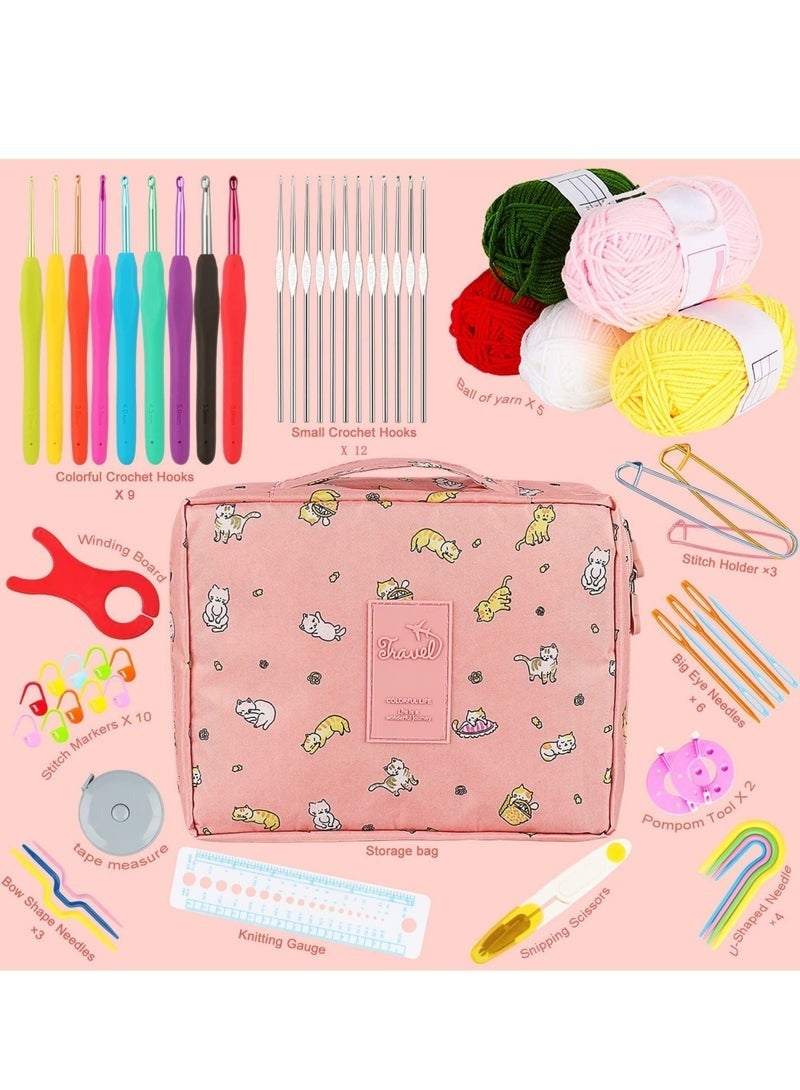 Beginners Adults/Kids Complete Crochet Set, Yarn Crochet Instruction Crochet Hook Storage Case Knitting & Crochet Supplies Ideal Crochet Gift, Crocheter Beginner (Flamingo) - Image 3