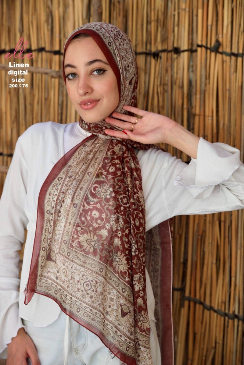 Luxury Cotton Linen Islamic Hijab Scarf for Women – Elegant Design for Daily Wear & Special Occasions – Size 200 × 75 cm