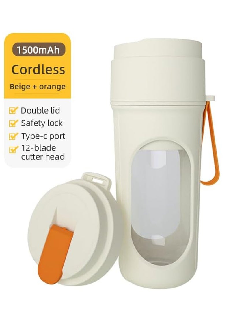 Portable Blender,Portable Juicer Cup 2-in-1, 450ml High-Capacity Fruit & Vegetable Blender Bottle with Dual Lids (Blending Lid + Drinking Lid), Type-C Charging, Compact Smoothie Maker for Travel, Sports & Outdoor Use - Image 3