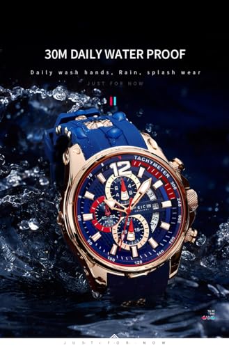 FEICE Men’s Watch Fashion Quartz Analog Waches for Men Waterproof Chronograph Minimalist Sport Wristwatch Silicone Strap Silicone Strap FK037 Blue - Image 2