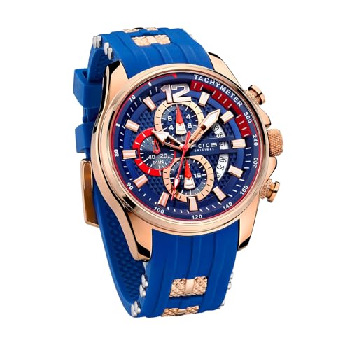 FEICE Men’s Watch Fashion Quartz Analog Waches for Men Waterproof Chronograph Minimalist Sport Wristwatch Silicone Strap Silicone Strap FK037 Blue - Image 1