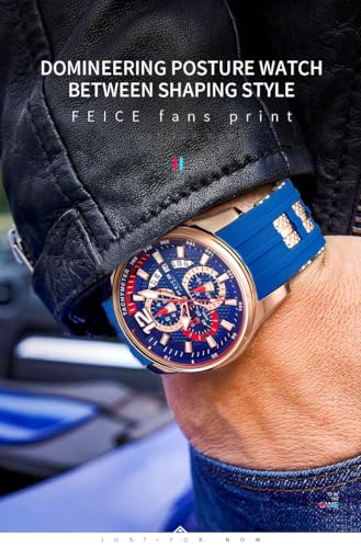 FEICE Men’s Watch Fashion Quartz Analog Waches for Men Waterproof Chronograph Minimalist Sport Wristwatch Silicone Strap Silicone Strap FK037 Blue - Image 5