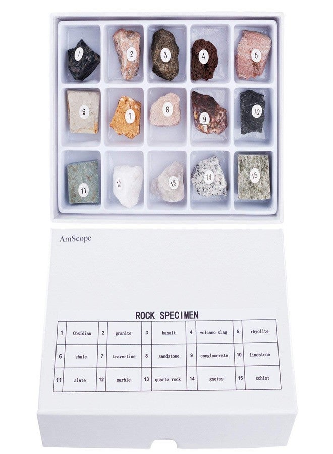امسكوب مجموعة AmScope RK-15 المكونة من 15 قطعة لعينات الصخور للمجاهر الاستريو - Image 1