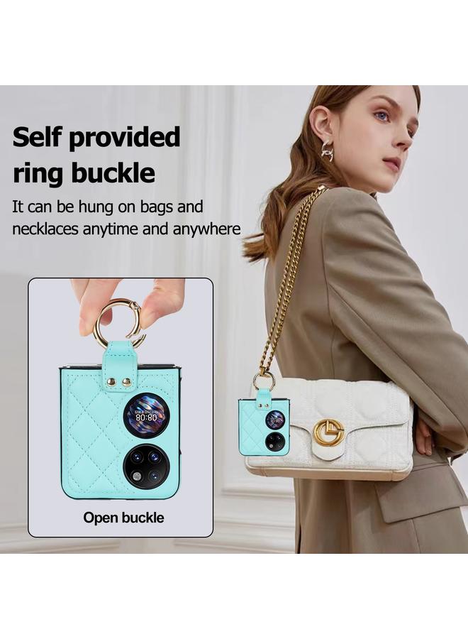 S-TOP Case For Huawei P50 Pocket Rhombic Microfiber Folding Phone Case with Ring - Image 4