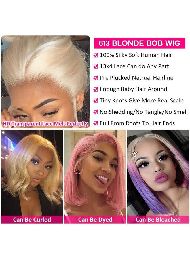 Flady 12 inch Blonde Bob Wig Human Hair 613 13X4 Lace Front Wigs Human Hair Pre Plucked 613 Blonde HD Lace Frontal Wig 150% Density Straight Short Bob Wigs For Black Women - Image 5